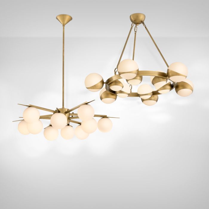 Lustre doré en verre blanc | Eichholtz Piazetta