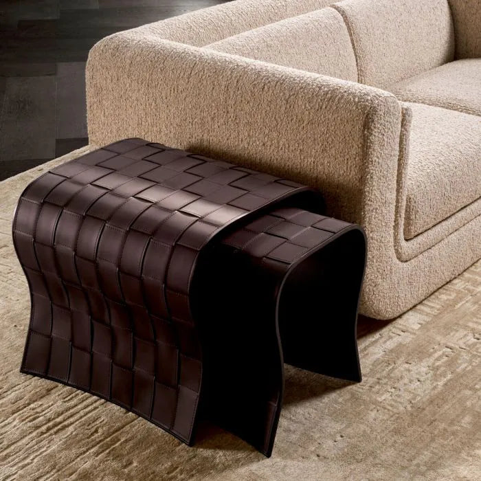 Table d'appoint en cuir marron (lot de 2) | Eichholtz Marcello