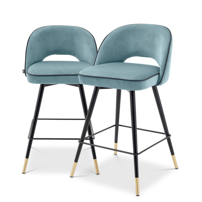 Chaise de comptoir en velours bleu (lot de 2) | Eichholtz Cliff
