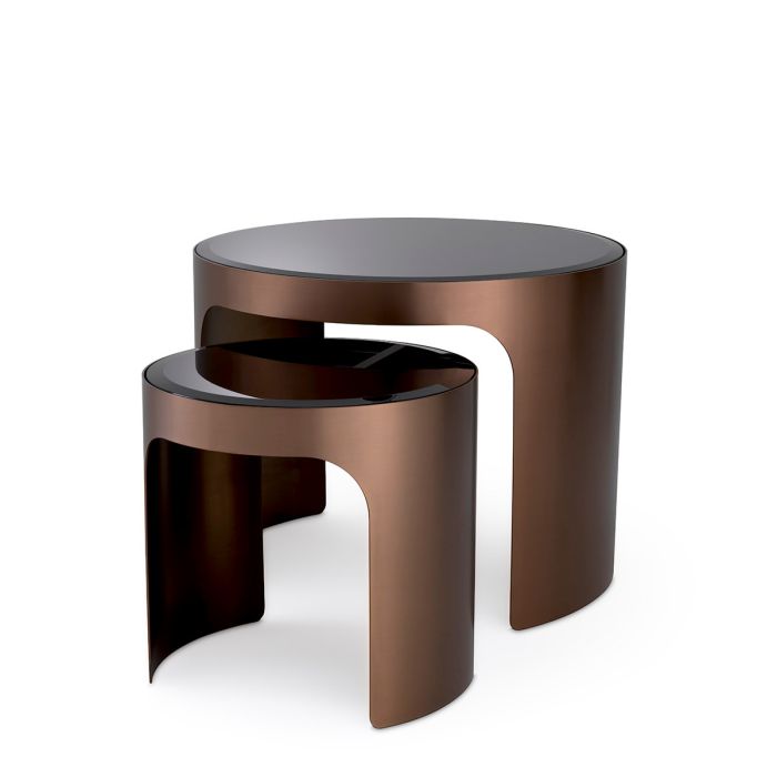 Table d'appoint cuivrée en verre noir (lot de 2) | Eichholtz Piemonte