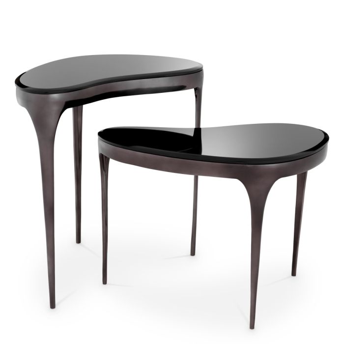 Table d'appoint en bronze et verre noir (lot de 2) | Eichholtz Zena