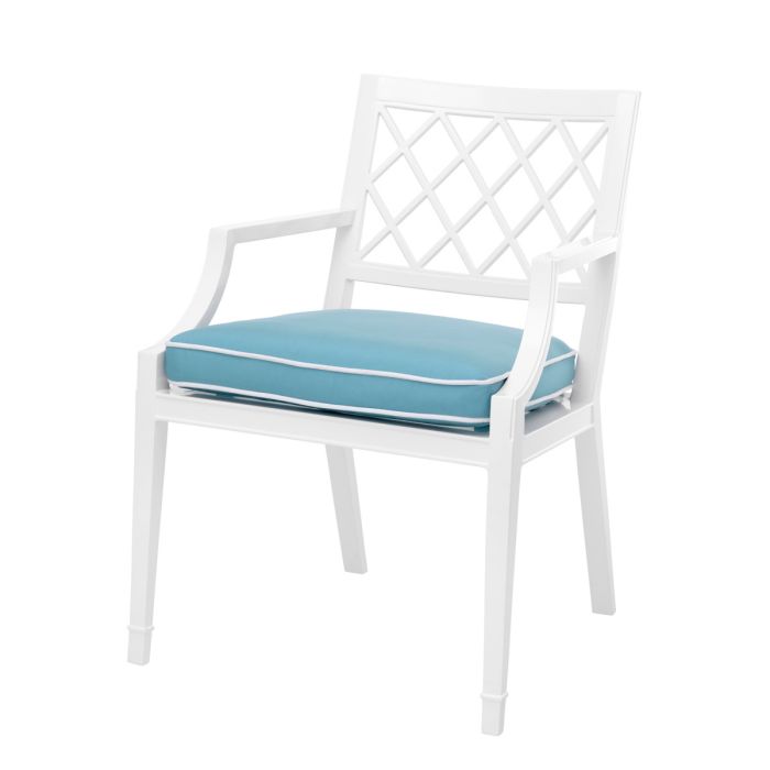 Chaise extérieure avec accoudoirs blanche et bleu minéral | Eichholtz Paladium