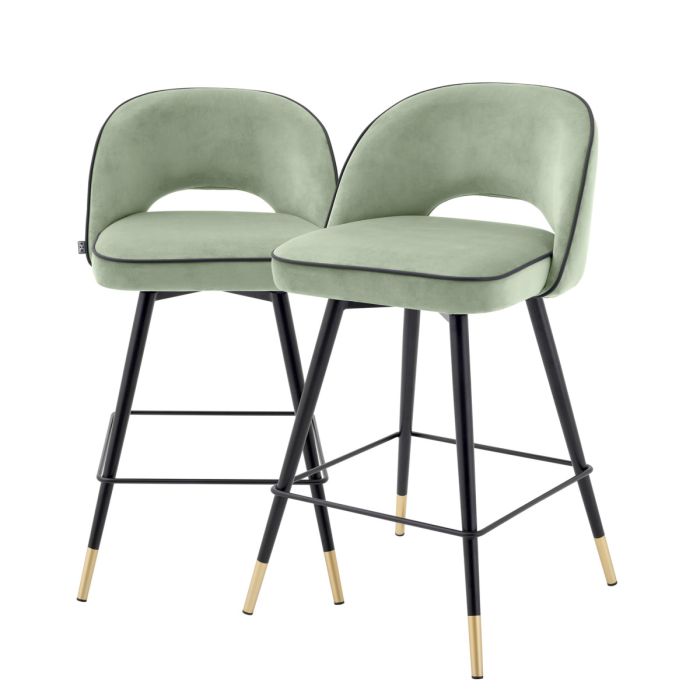 Chaise de comptoir en velours vert (lot de 2) | Eichholtz Cliff