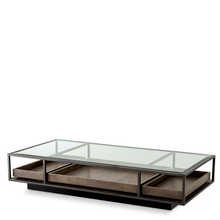 Table basse en verre et bois marron | Eichholtz Roxton