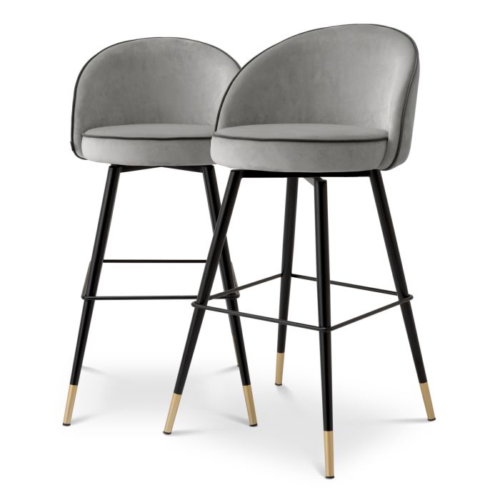 Chaise de bar en velours gris clair (lot de 2) | Eichholtz Cooper