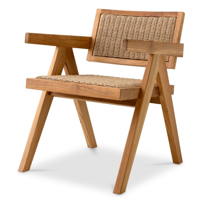 Chaise extérieure en teck et tissage marron | Eichholtz Kristo