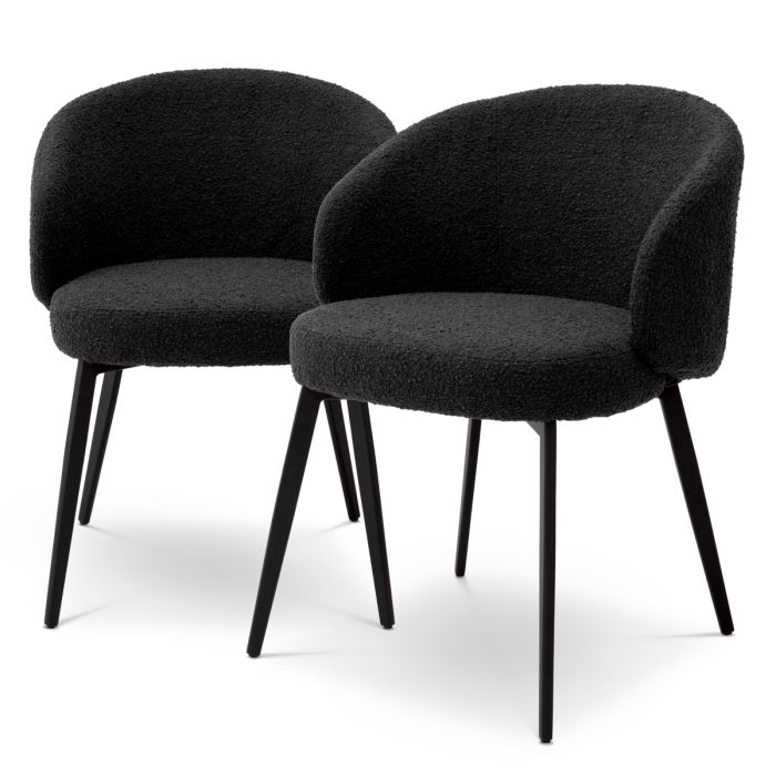 Chaise de salle à manger avec accoudoirs bouclé noir (lot de 2) | Eichholtz Lloyd