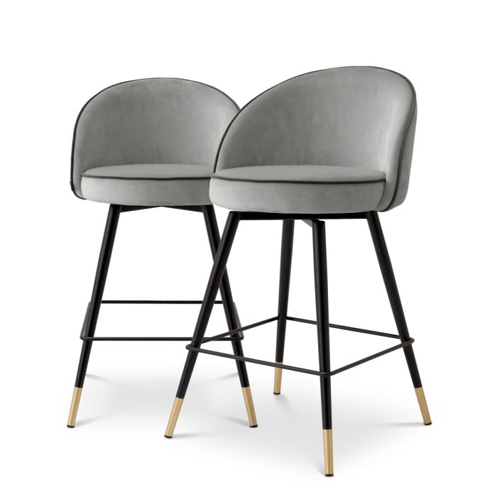 Chaise de comptoir en velours gris clair (lot de 2) | Eichholtz Cooper