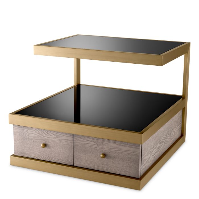 Table de chevet en chêne et verre noir | Eichholtz Kuboa