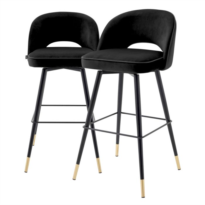 Chaise de bar en velours noir (lot de 2) | Eichholtz Cliff