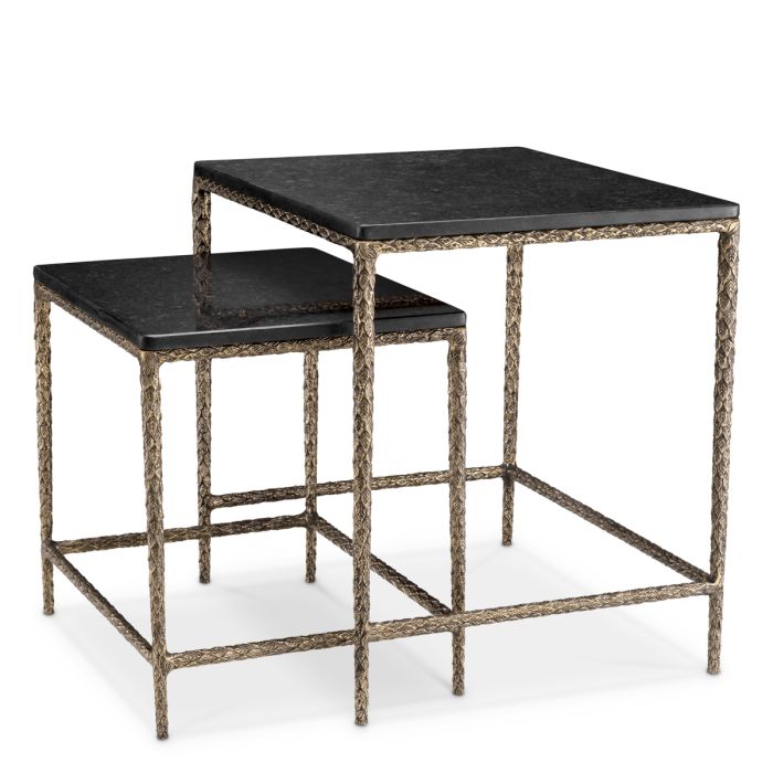 Table d'appoint dorée en granit noir (lot de 2) | Eichholtz Ferndale