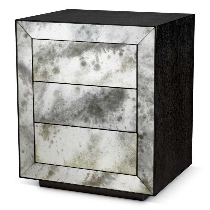 Table de chevet en chêne gris anthracite et verre miroir | Eichholtz Bogart