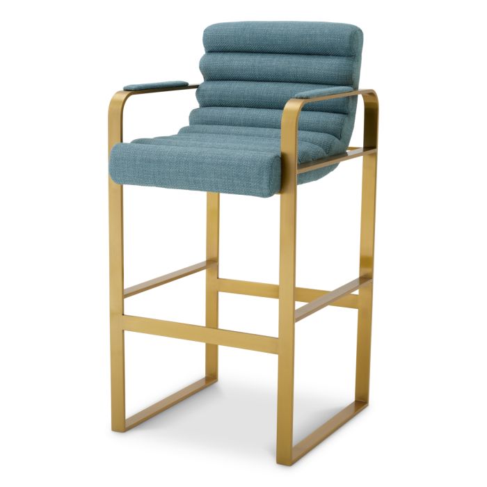 Chaise de bar dorée en tissu bleu | Eichholtz Olsean