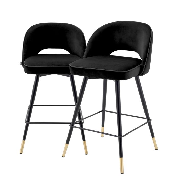 Chaise de comptoir en velours noir (lot de 2) | Eichholtz Cliff