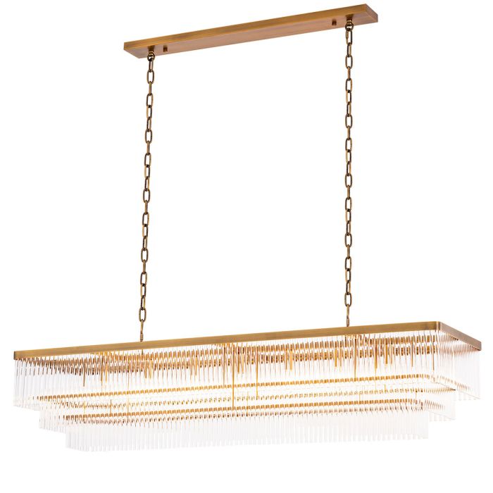 Lustre rectangulaire doré en verre transparent | Eichholtz East