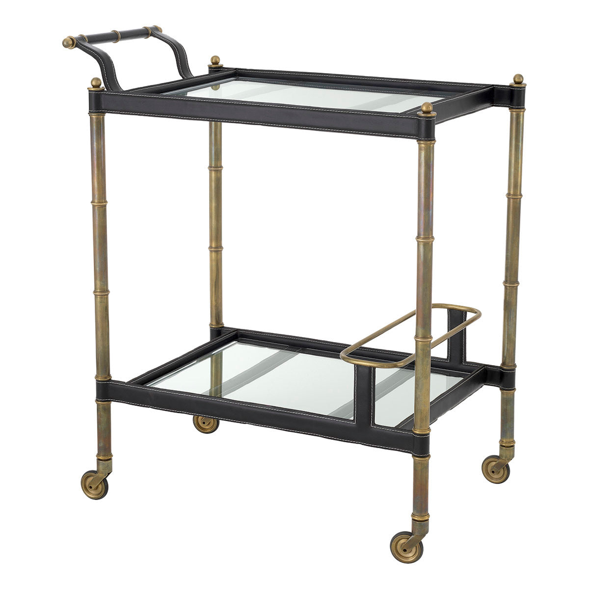 Trolley en laiton vintage et cuir noir | Eichholtz Princess - vue principale | REMO-HOME