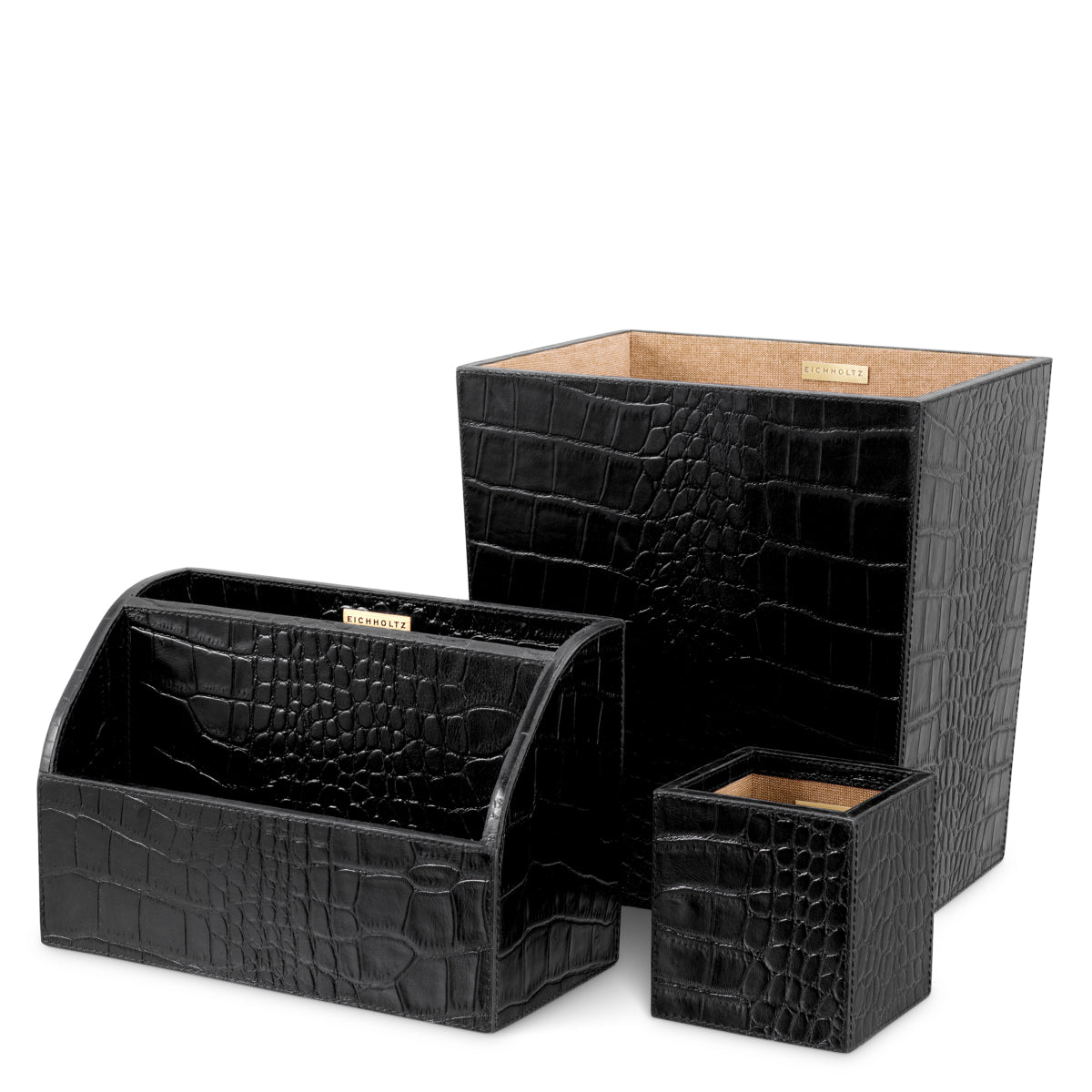 Ensemble de bureau en cuir noir gaufré crocodile | Eichholtz Scaleo - vue principale | REMO-HOME