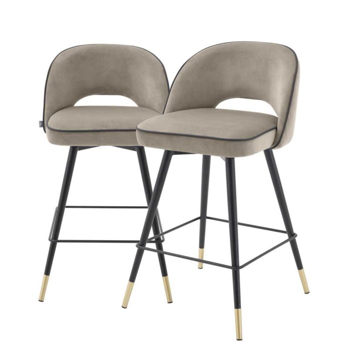 Chaise de comptoir en velours greige (lot de 2) | Eichholtz Cliff