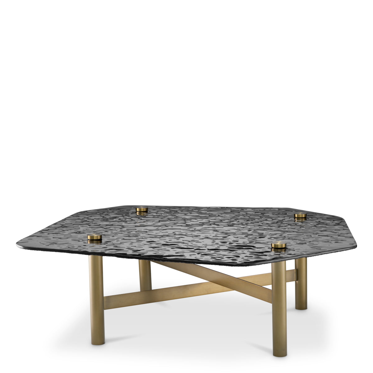 Table basse en laiton brossé et verre fumé coulé | Eichholtz Cortes - vue principale | REMO-HOME