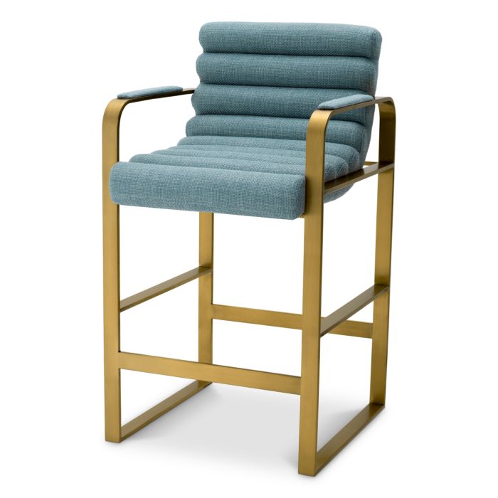 Chaise de comptoir dorée en tissu bleu | Eichholtz Olsean