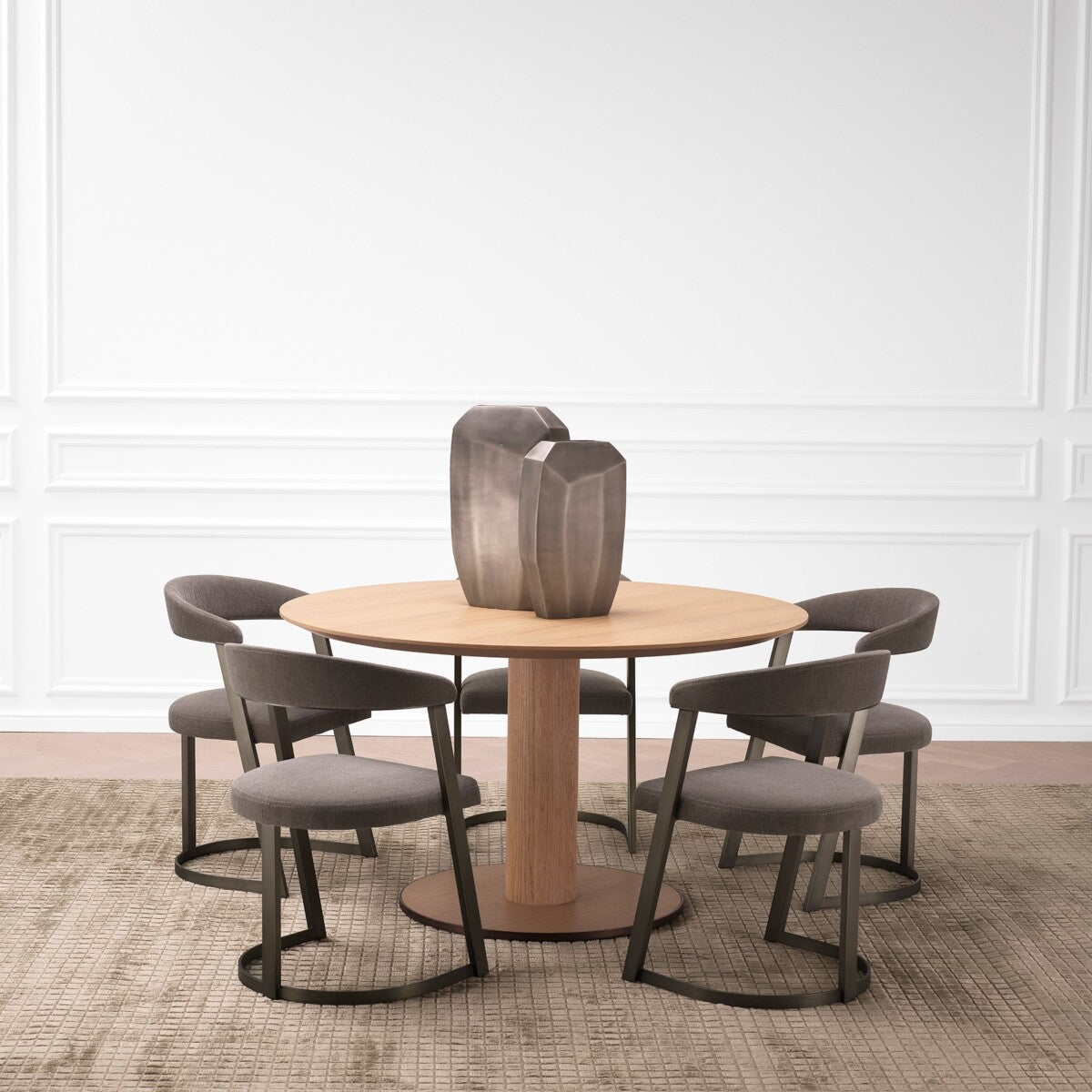 Table de salle à manger en placage chêne naturel et finition bronze | Eichholtz Astro - vue de détail | REMO-HOME