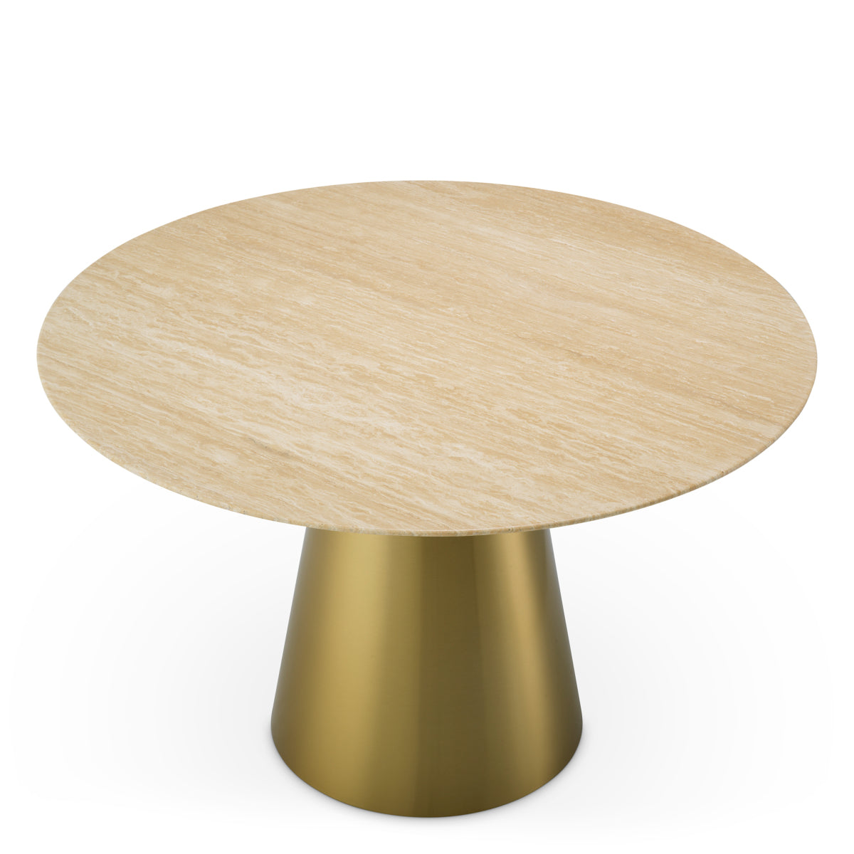 Table de salle à manger en laiton brossé et travertin | Eichholtz Nathan - vue de détail | REMO-HOME