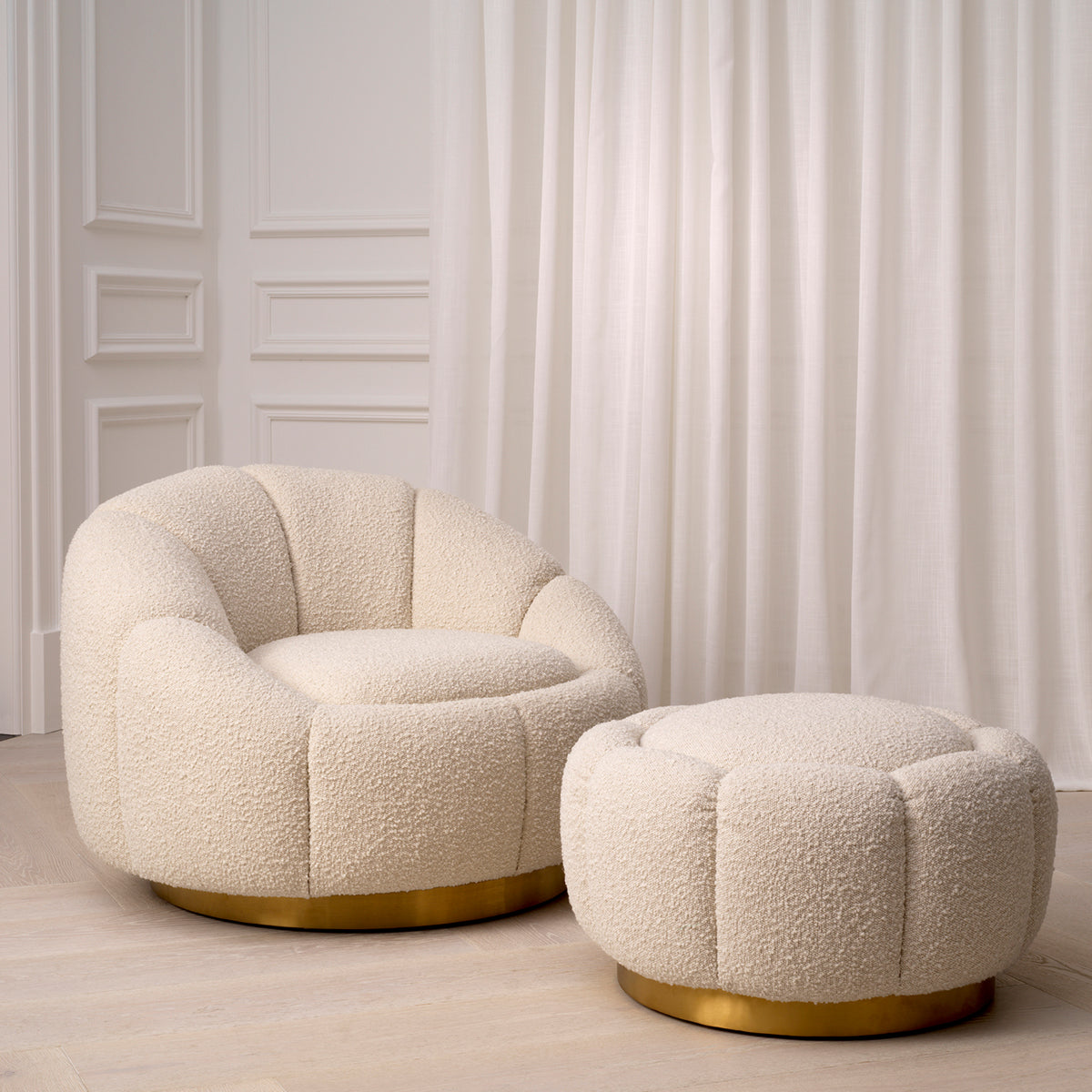 Ottoman en bouclé crème | Eichholtz Inger - vue de détail | REMO-HOME