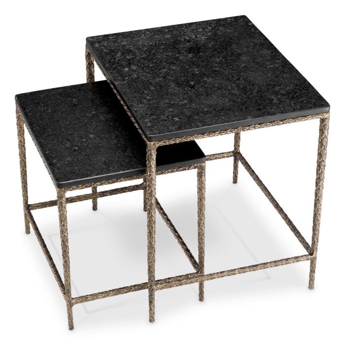 Table d'appoint dorée en granit noir (lot de 2) | Eichholtz Ferndale