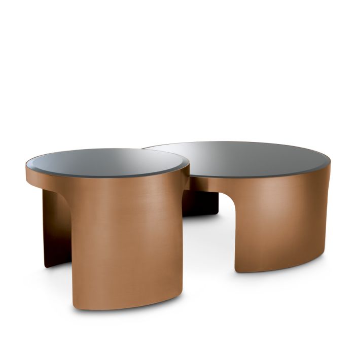 Table basse cuivrée en verre noir (lot de 2) | Eichholtz Piemonte