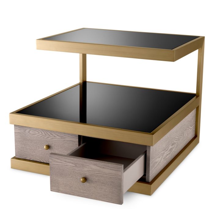 Table de chevet en chêne et verre noir | Eichholtz Kuboa