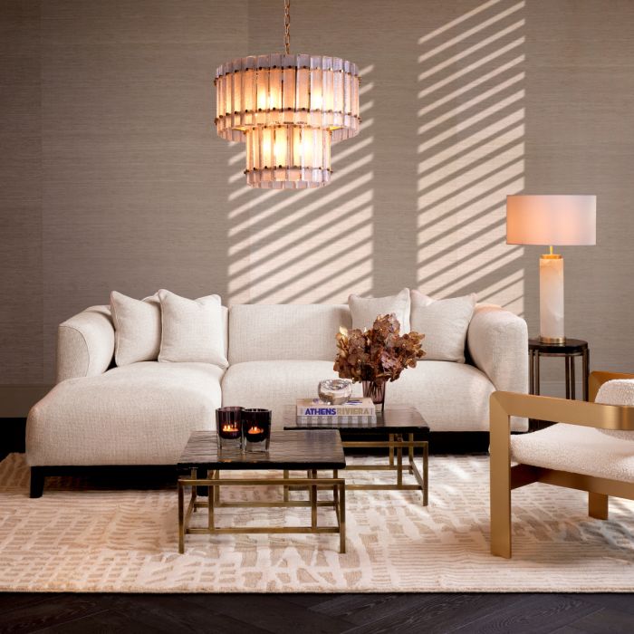 Canapé 2-3 places avec méridienne en tissu blanc cassé | Eichholtz Corso Left