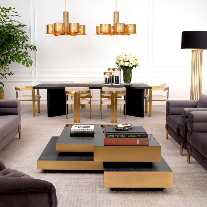 Table basse en laiton brossé et chêne anthracite | Eichholtz Shelton