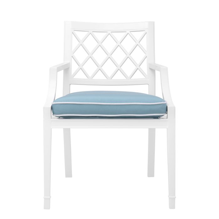 Chaise extérieure avec accoudoirs blanche et bleu minéral | Eichholtz Paladium