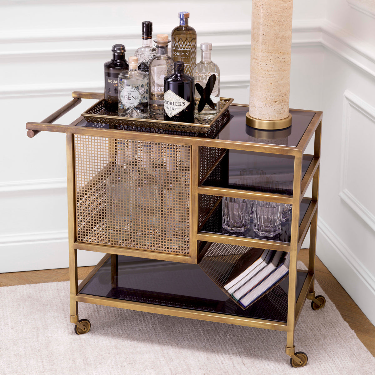 Chariot en laiton vintage | Eichholtz Sterling - vue de détail | REMO-HOME