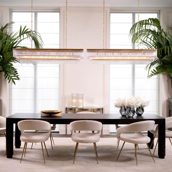 Lustre rectangulaire doré en verre transparent | Eichholtz East