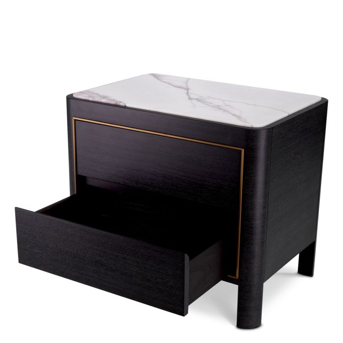 Table de chevet en chêne gris anthracite et marbre blanc | Eichholtz Corazon