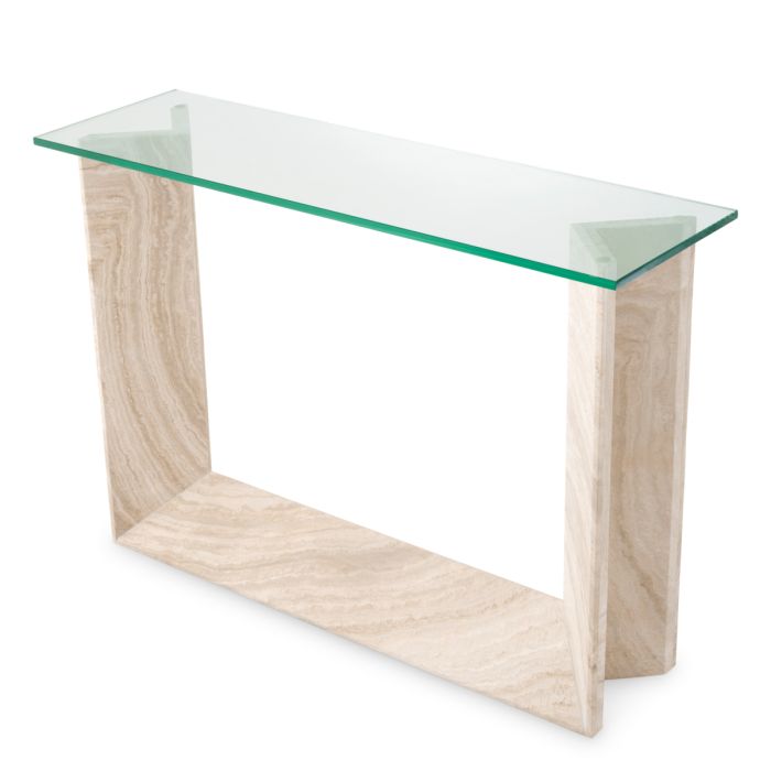 Console en travertin et verre transparent | Eichholtz Fortuna