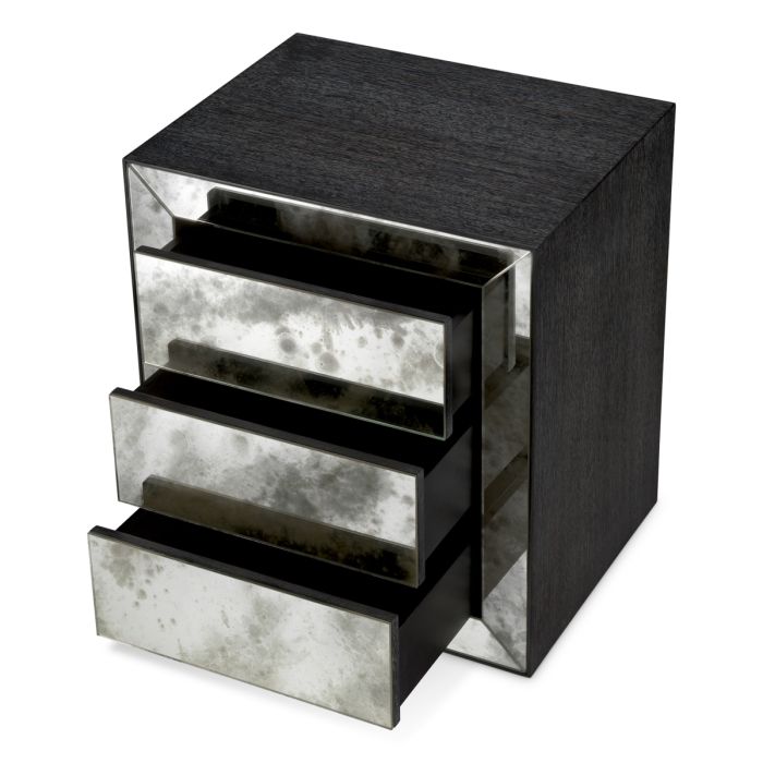 Table de chevet en chêne gris anthracite et verre miroir | Eichholtz Bogart