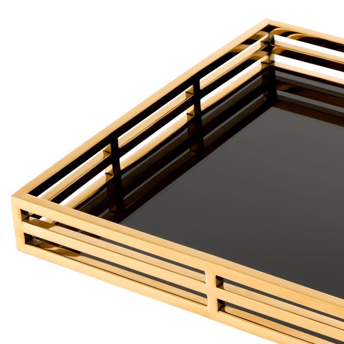 Plateau doré en verre noir | Eichholtz Giacomo