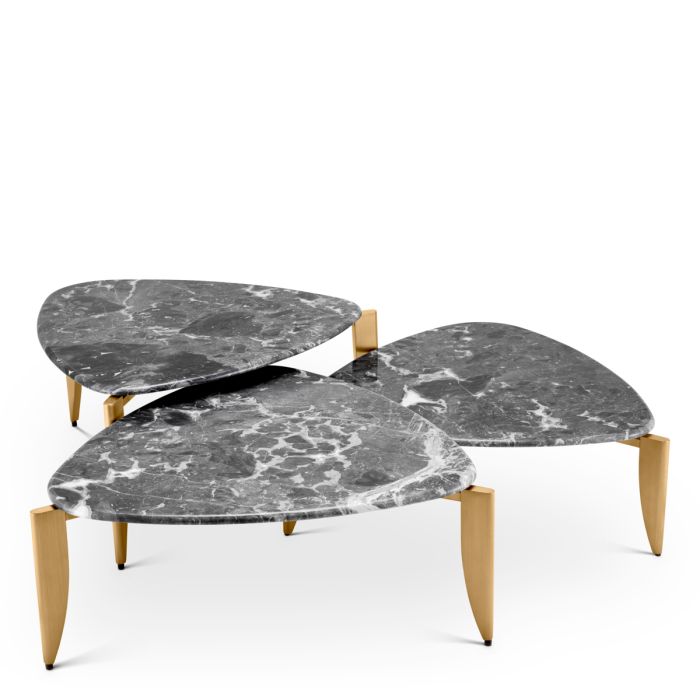Table basse dorée en marbre gris (lot de 3) | Eichholtz Regioni