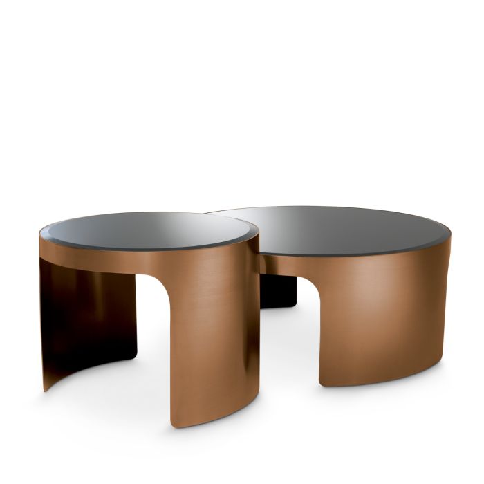 Table basse cuivrée en verre noir (lot de 2) | Eichholtz Piemonte