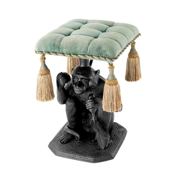 Pouf noir en velours turquoise | Eichholtz Monkey