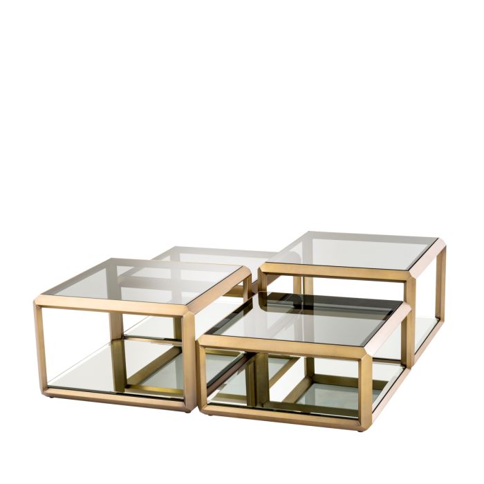 Table basse en laiton brossé et verre fumé (lot de 4) | Eichholtz Callum