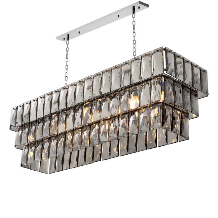 Lustre rectangulaire nickelé en cristal fumé | Eichholtz Amazone