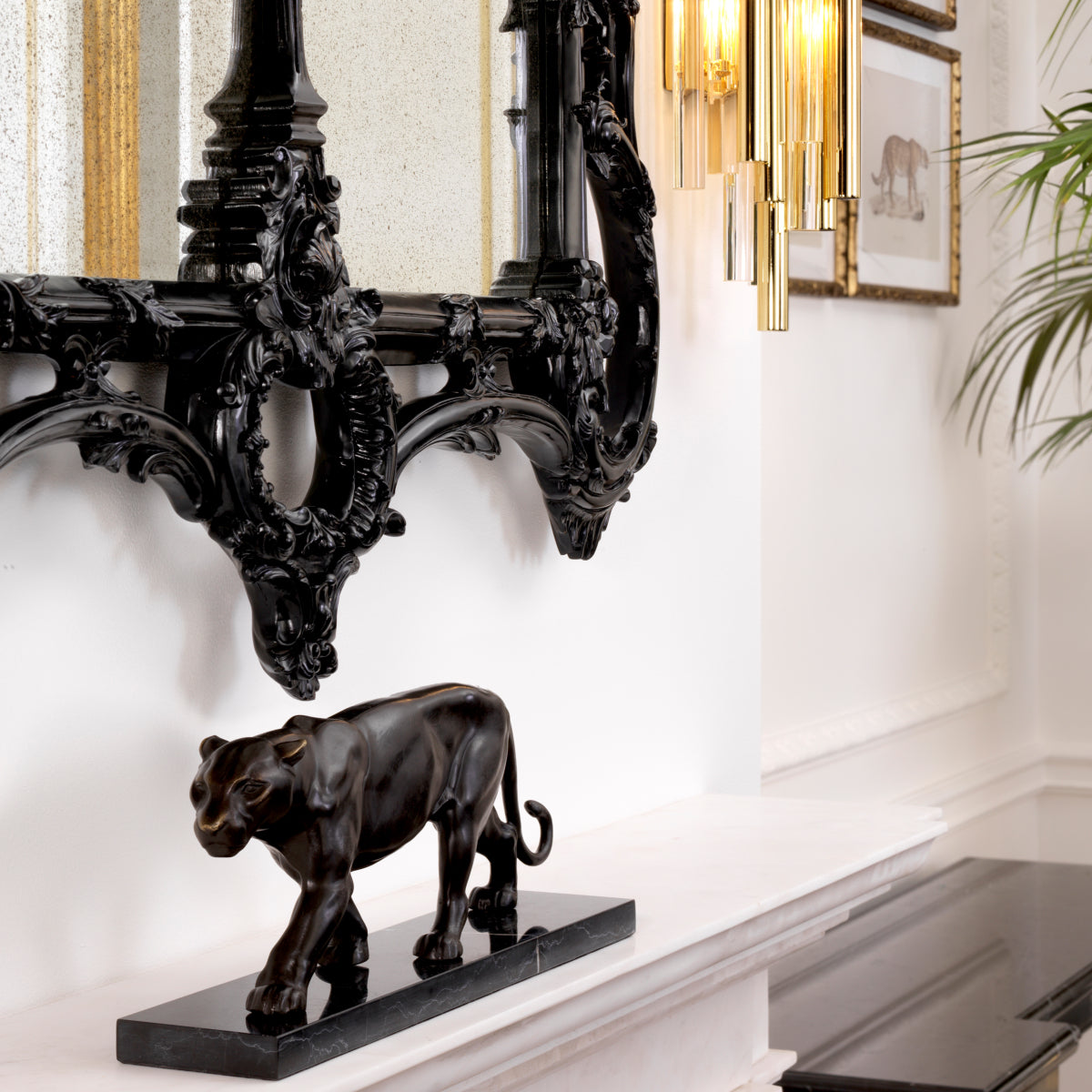 Panthère en bronze patiné sur socle en marbre | Eichholtz Panther - vue d'ambiance | REMO-HOME