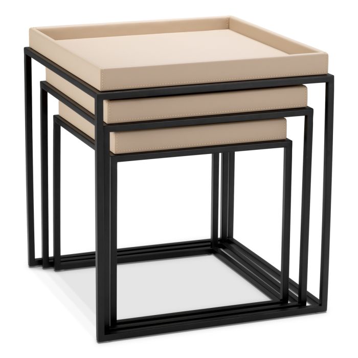 Table d'appoint en cuir crème (lot de 3) | Eichholtz Leonard