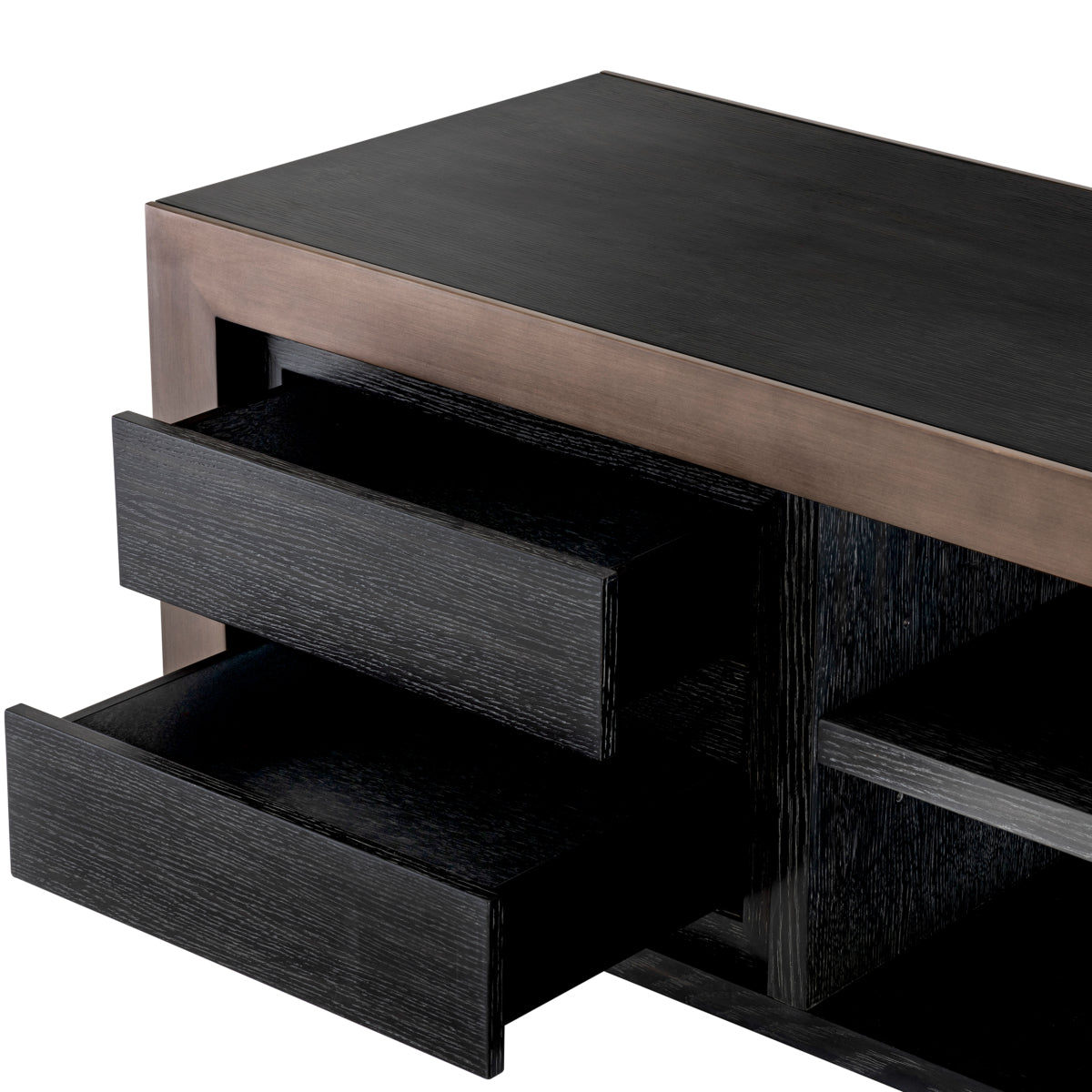Meuble TV en chêne gris charbon et bronze | Eichholtz Talbot - vue d'ambiance | REMO-HOME