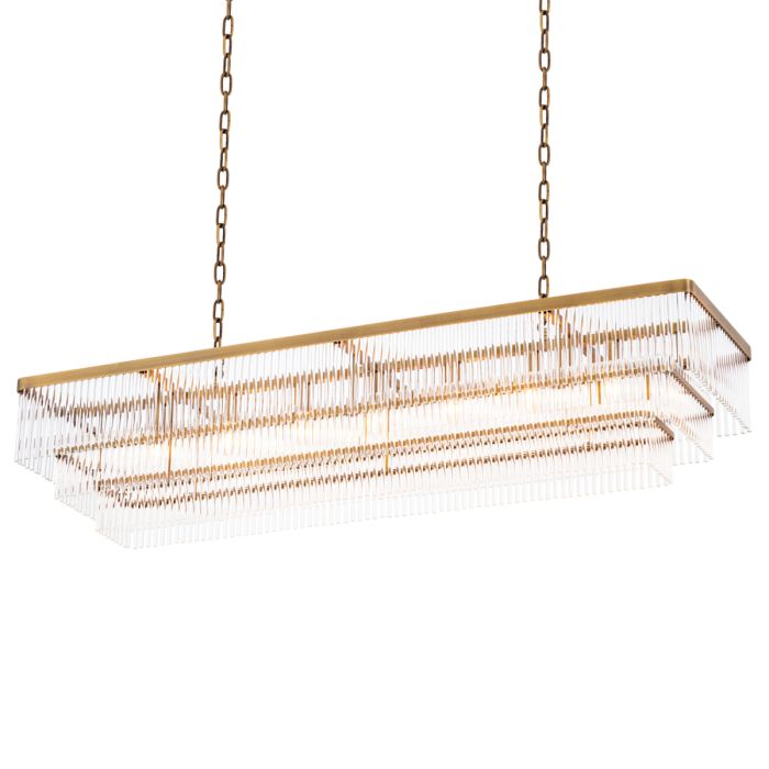 Lustre rectangulaire doré en verre transparent | Eichholtz East