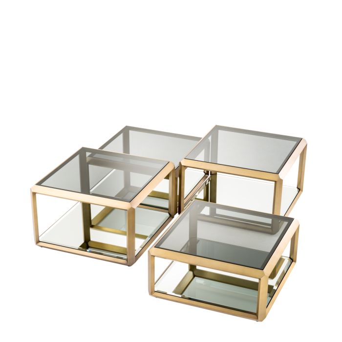 Table basse en laiton brossé et verre fumé (lot de 4) | Eichholtz Callum