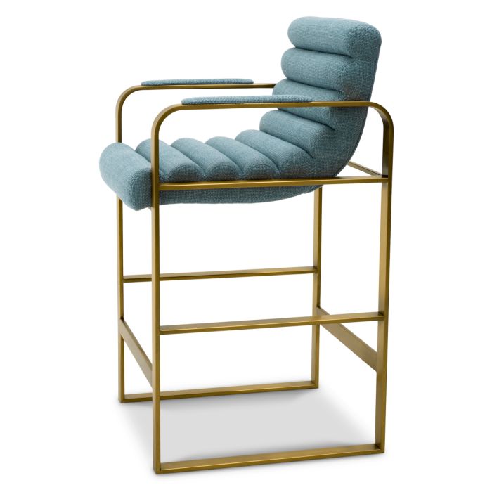 Chaise de comptoir dorée en tissu bleu | Eichholtz Olsean